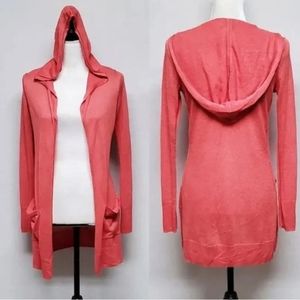 Rachel Zoe Sweater Hooded Coral Linen Blend Cardigan With Front Pockets …